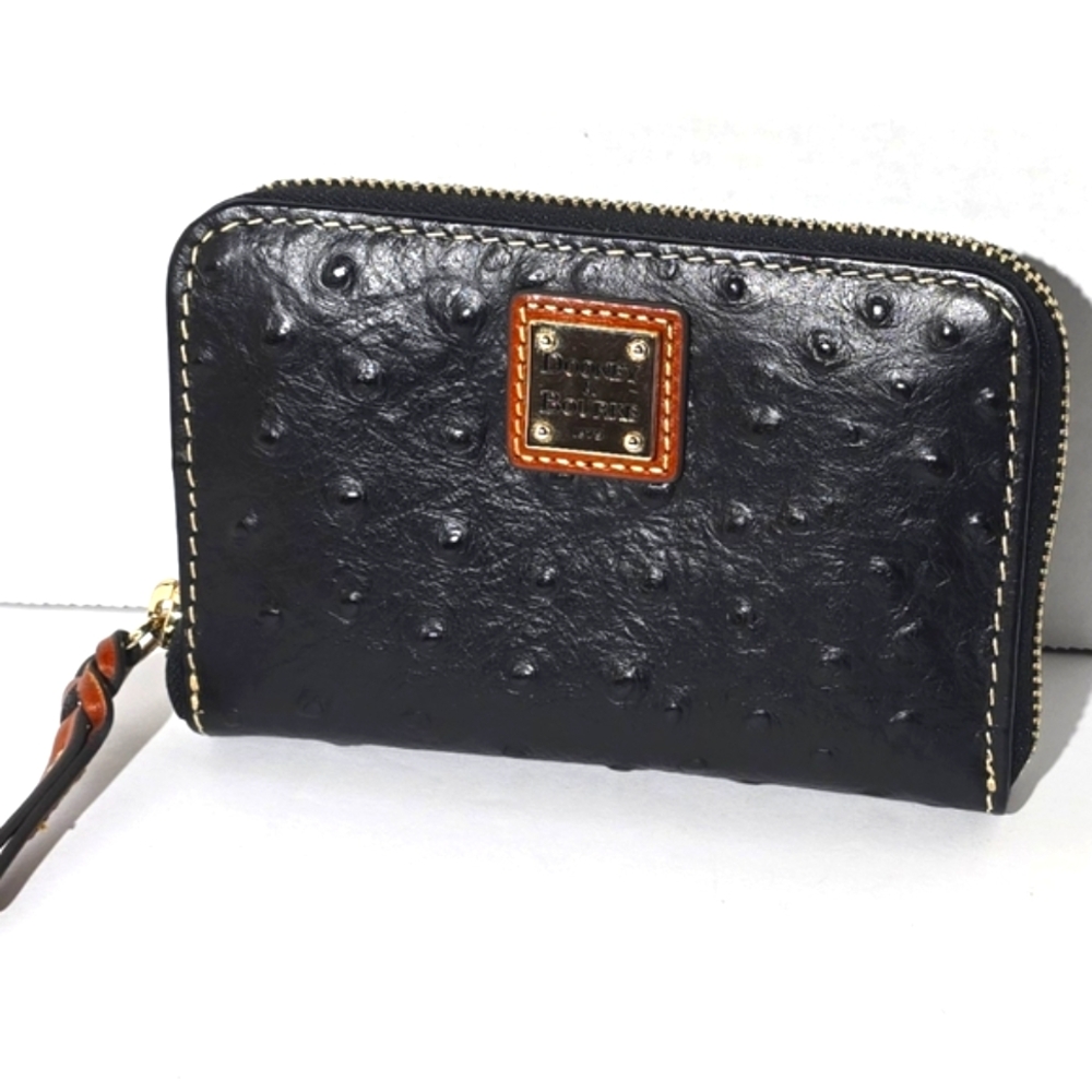 Dooney & Bourke Ostrich Black Leather Zip Around Wallet